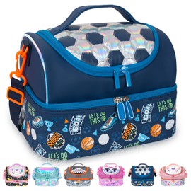 PinkSheep Kids Double Decker Cooler Insulated Lunch Bag Large Tote for Boys, Girls, Men, Women, with Adjustable Strap, Football