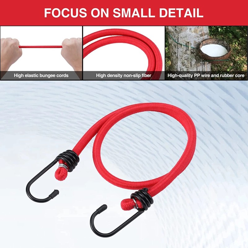 WORKPRO 24 Inch Bungee Cord with Hooks Red 4 Pack