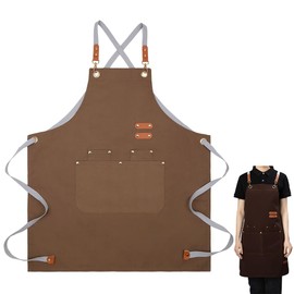ruitao Canvas Aprons, Work Aprons for Men Women, Chef Aprons with Adjustable Strap and 4 Pockets, Apron for Servers Kitchen Cooking Baking Artist Painting, Baking Gardening BBQ Cross Back