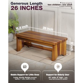 FANATU Extra Wide 26in Wooden Step Stool, Heavy Duty One Step Stool for Adults and Seniors, Holds Up to 550 lbs, Reinforced Cross Bar, Non-Skid Surface, Multipurpose Use for Kitchen, Bathroom, Bedroom