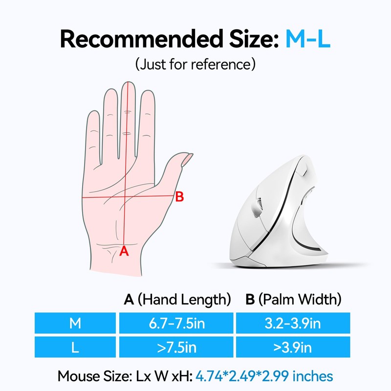 TECKNET Ergonomic Mouse, Wireless Bluetooth Vertical Mouse, 4800 DPI High