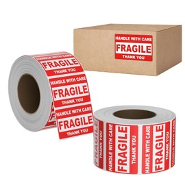 InPoetry Fragile Stickers for Shipping, 2"x3" Handle with Care Fragile Sticker, 1000 Adhesive Warning Stickers Fragile Labels, 500 Labels/Roll, 2 Rolls.