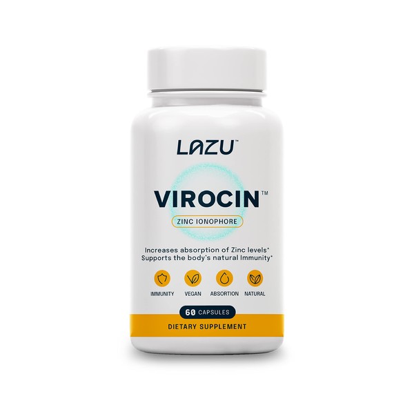 Lazu Virocin - Zinc Supplement - Zinc Ionophore | Zinc, Vitamin C, Vitamin D3 | Enhanced Immune Support and Rapid Absorption | 60 Capsules