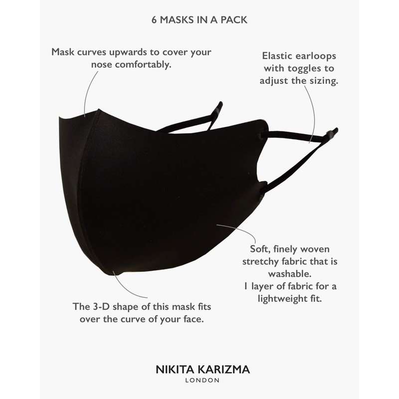 KARIZMA Face Wardrobe in Black Fabric Face Masks 6 Pieces