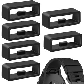 6 Pack Fastener Rings for Garmin Forerunner 55 165 245 645/Garmin Vivoactive 5 3/Venu Sq/Vivomove/Fenix 7S 6S 5S Watch Bands, Silicone Replacement Band Keeper Loop/Holder/Retainer (6*Black)