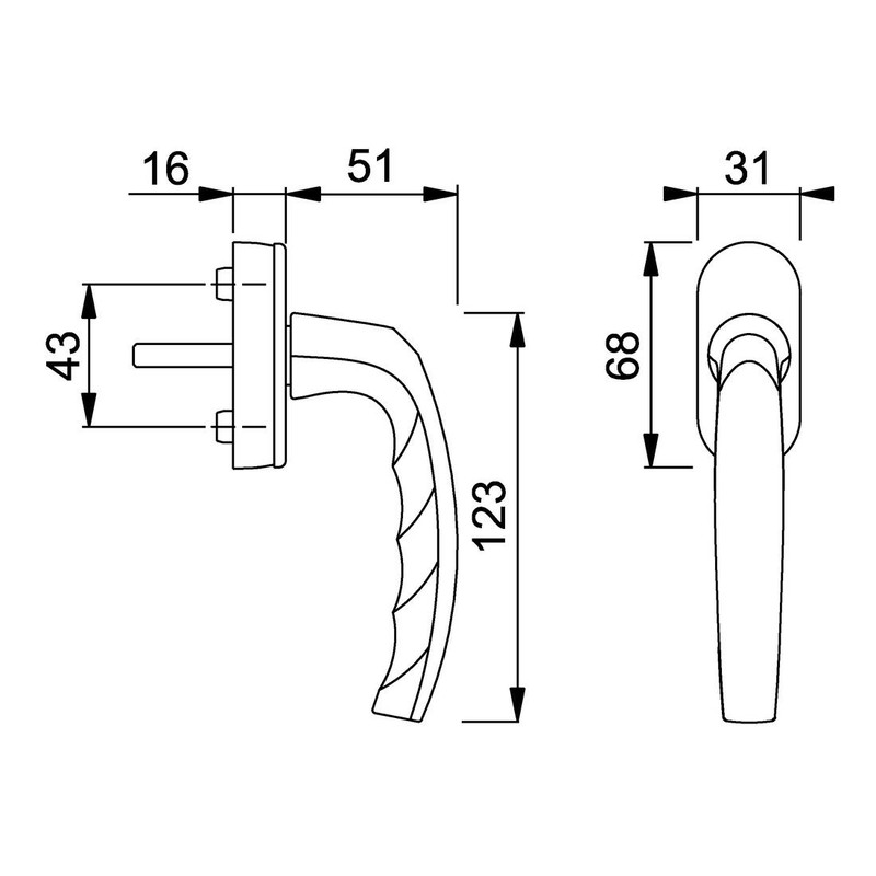 HOPPE Duraplus Atlanta Window Handle in Aluminium Steel (Secustik®)