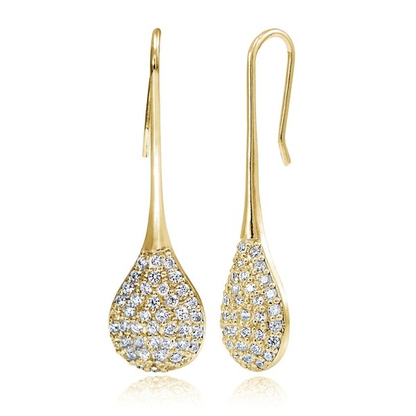 Yellow Gold Flashed Sterling Silver Cubic Zirconia Teardrop Hook Earrings