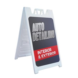 Auto Detailing 24" x 36" Double Sided A-Frame Sidewalk Sign, Includes 2 Installed Vinyl Decals | Foldable Portable White Signicade Sandwich Board Signs