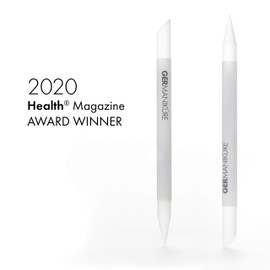 GERMANIKURE Juego de manicura de 4 piezas en estuche de ante amarillo – Herramientas de acero inoxidable FINOX fabricadas en Alemania, suministros de cuidado de uñas de vidrio fabricados en República Checa – Kit profesional para el cuidado de cutículas y