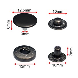 12.5mm 633# Snap Fastener Stainless Steel Poppers Press Stud Cap Button for Bag Coats Marine Clothes Jackets Jeans Braccelets Gunmetal Black (60sets No Tools)