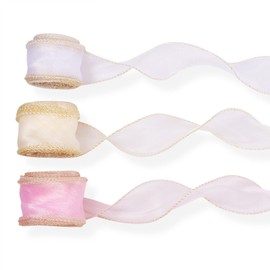 Spritewelry 3 Colors Rainbow Color Organza Ribbon Colorful Shimmer Fishtail Yarn Sheer Ribbon Tape for Sewing Crafts Bows Gift Wedding Party Decor 40mm