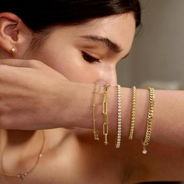 TEWIKY Dainty Bracelets For Women Trendy Jewelry Set For Women Bracelets Paperclip Box Herringbone Figaro Rope Chain Bracelet Fashion Pack Gifts For Fashion Mother's Day Gift - Color: 6Pcs GD Bracelet A