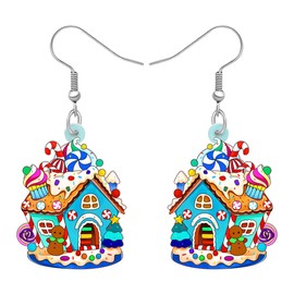 DALANE Acrylic Christmas Anime Gingerbread House Earrings Dangle Drop Candy Cane Cookie Jewelry for Women Girls Kids Funny Gifts Charms (Sky)