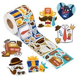 300Pcs Father's Day Make a Face Stickers Roll Best Dad Ever Make Your Own Stickers Mix and Match DIY Crafts Classroom Activity Game Love Daddy Birthday Party Favors Gift from Son Daughter, 6 Designs