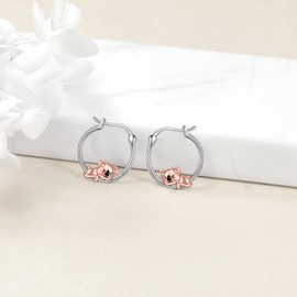 VONALA Animal Hoop Earrings, 925 Sterling Silver French Bulldog/Black Cat Jewellery for Women and Girls, Sterling Silver