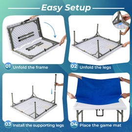 GYMAX Mahjong Table Foldable with Mahjong Mat, 4-Player Square Domino Table w/Cup Holders & Carrying Handle, Anti Slip Noise Reduction for Mahjong, Poker, Card Board Games (Pure Blue)