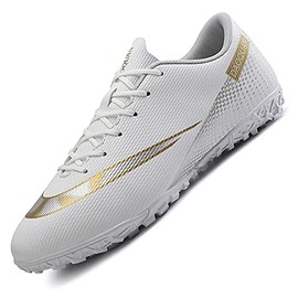 HaloTeam Men's Soccer Shoes Cleats Professional High-Top Breathable Athletic Football Boots for Outdoor Indoor TF/AG,R2050 White,8.5 US