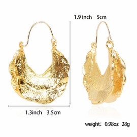 Fulani Hammered Gold Chunky Twisted African Enamel Large Hoop Earrings for Women Girls, Metal