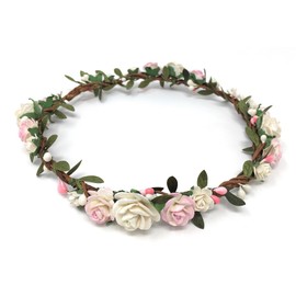 Daddasprincess Flower girl crown wedding boho headpiece headband hair wreath (Blush)