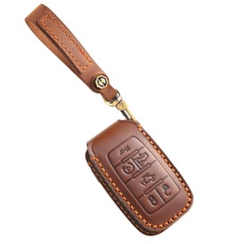 Ysbxitu Key Case with Lanyard Key Fob Key Case Car Key Cover Key Cover Protective Key Case Fits Chrysler Couve Jeep Grand Cherokee Gift Idea, 6-button brown