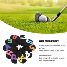 BORDSTRACT 10Pcs Premium Golf Iron Head Covers, for Club Protection, Waterproof Neoprene, with Large Color Numbering(black)