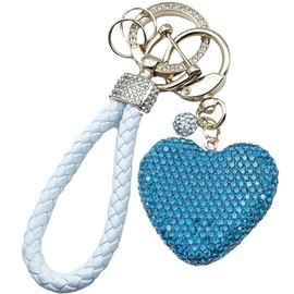 Unpafcxddyig Car Crystal Keychain Rhinestone Heart-shaped Key Chain Bling Wrist Lanyard for Keys for Women,Bright blue