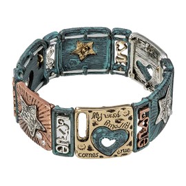 Madison Tyler Religious Prayer Bracelet for Women Religious Jewelry Gift for Girls Christian Gift, Ox Gold Ox Silver Ox Rose Patina Turq Glass Stones,