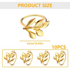 LINGJIA Pack of 10 Napkin Rings, Napkin Clips, Napkin Rings in Gold, Napkin Rings in Rose Gold, Hollow Napkin Rings, Leaf Shaped Napkin Rings for Birthdays, Party (Gold, 1)