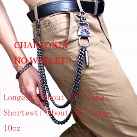 Unbranded Vintage Men Leather Long Chain Wallet Card Holder Checkbook Trucker Biker Purse - Double Chain-Bullet