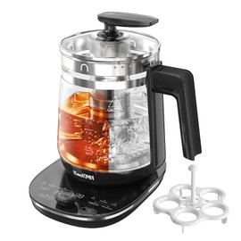 ICOOKPOT Hot Tea Maker Glass Electric Kettle with Infuser and Temperature Control,1.5L Stainless Steel 1200W Rapid Boiling,Programmable Control for your Favorite Teas and Coffee,Black