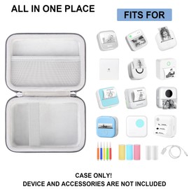 Supmay Hard Case for Memoking Mini Printer - Sticker Printer T02 Portable Thermal Printer Inkless Sticker Maker Machine, Storage Case with Mesh Pocket for T02 Thermal Paper Roll, USB Cable, Grey