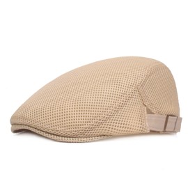 HIQIU Unisex Peaked Cap Beret Hat Men's Breathable Mesh Flat Cap Men's Summer Gatsby Newsboy Beret Cap Flat Cap Men's Summer Hat Sports Hat Adjustable 55 cm - 60 cm, beige, M - L