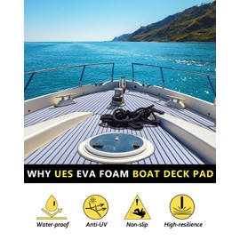 KT GuoMei Boat Flooring Self-Adhesive EVA Foam Boat Decking Non-Skid mat 94.5"X43.31" for Decorate Fishing Boat Kayak Yacht Pool RV Floor etc (Straight Groove, Light Grey and Blue, 94.5"X43.31")