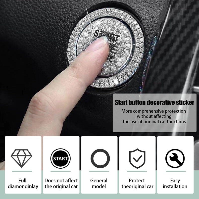 Car Engine Start Ring Sticker, Sparkling Rhinestone Push Start Button