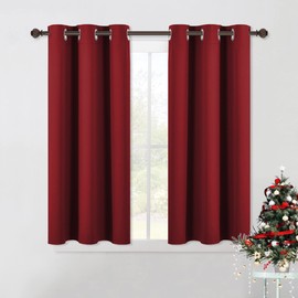 NICETOWN Blackout Small Window Curtain - Short Kitchen Thermal Insulated Eyelet Panels, Christmas Decor/Gifts (W42 by L45, Burgundy Red, 2 Pcs)
