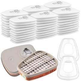 6001 Filter for Respirator Mask Set, Filter Against Organic Vapours Set, Cotton Filter Filters, 60 Filter Cotton + 2 Filters and 2 Cover Caps for Craftsmen, DIY, Paint Sprayer