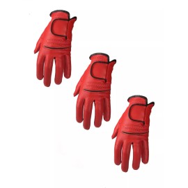 Eagle eye ***New***  (3) Mens All Cabretta Red Leather Golf Gloves (Left Hand) - ML
