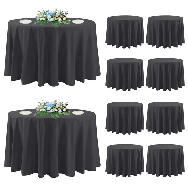 DAKKIONY 10 Pack Round Tablecloth Black 120 Inch, Stain Resistant