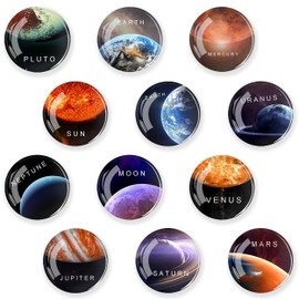 JJ PRIME - 12 Pcs Fridge Magnets | Round Fridge Magnet | Mini Fridge Accessories | Craft Magnets | Small Magnets for Whiteboard, Office. Kitchen and School (Planets Design)