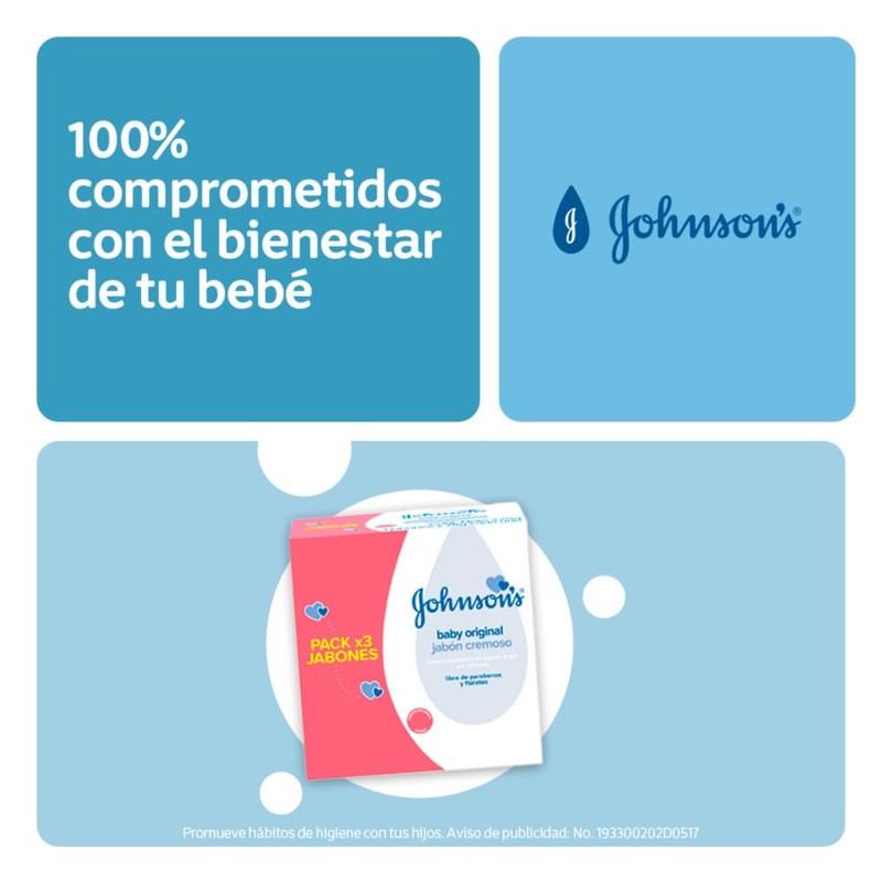 Jabón en Barra para bebé JOHNSONS Original 75 gr 3-Pack