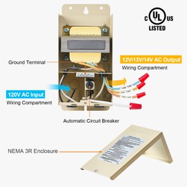 Suraielec 300W Pool Light Transformer, 120V AC to 12V 13V 14V AC Multi Tap Outputs, Low Voltage Landscape Transformer for Pool Spa Lighting, Fountain, Automatic Circuit Breaker, UL Listed