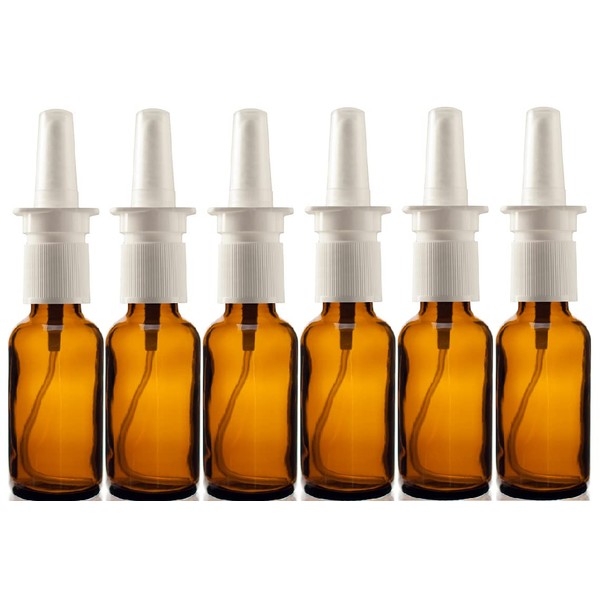 Amber Glass 1 oz Nasal Sprayer! EMPTY, Refillable, Travel Sized, Quality Glass for Saline Applications! (6 Pack)