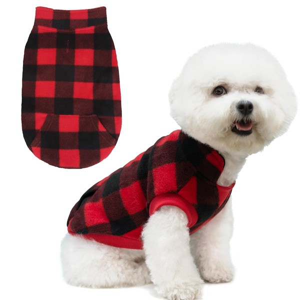 KOOLTAIL Plaid Dog Fleece Vest Clothes with Pocket Pet Winter