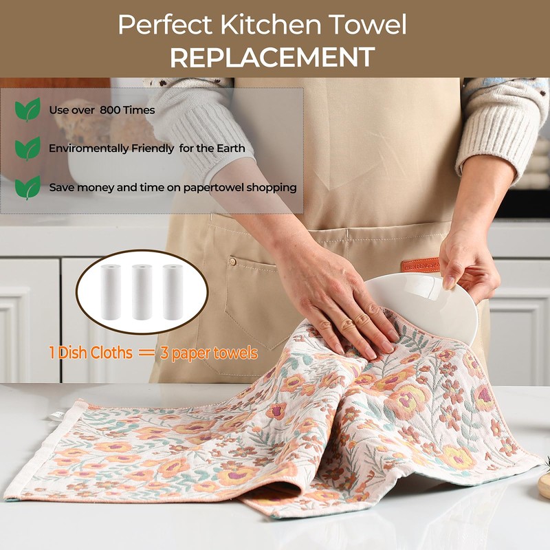 HOORDRY Kitchen Tea Towels with Hanging Loop, Super Absorbent Dish