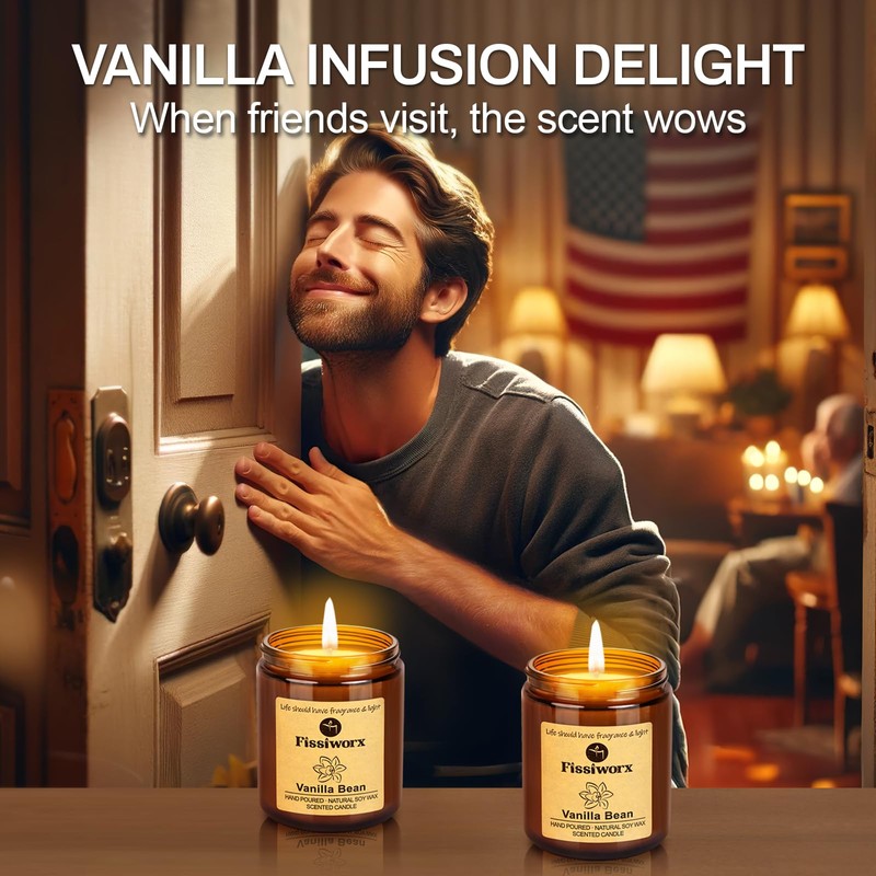 Fissiworx Vanilla Scented Candle Set 2 Pack, Candle for Home