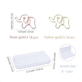 OWLFAVO 36pcs Elephant Shape Paper Clips with Clear Box, Rose Gold and Yellow Gold, Funny Cute Paperclips Bookmarks Planner Clips for Fun Office Supplies School Gifts Wedding Decoration