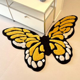 stitchworn 5x3ft Tufted Monarch Butterfly Rug Extra Large Nonslip Backing Machine Washable 3D High-Low Pile Area Runner Rug for Bedroom Living Room Hallway Bathroom
