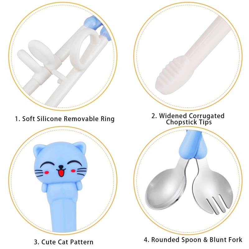 3Pcs Kids Training Chopsticks,Kids Chopsticks Reusable Cat Childrens Chopsticks Learning