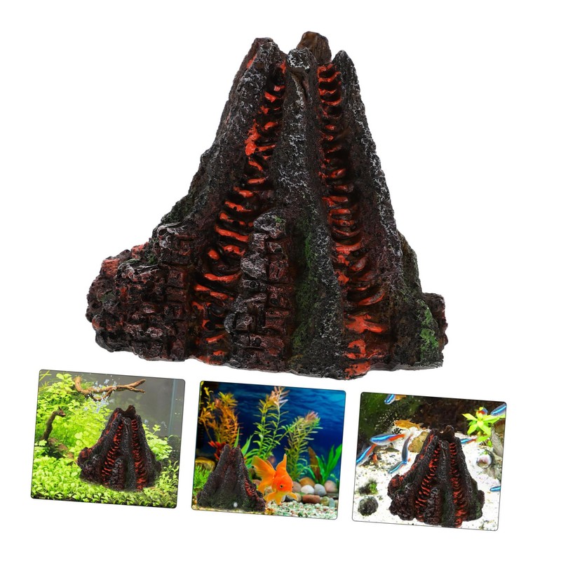Kisangel 1Pc Pneumatic Volcano Decoration for Fish Tank Resin Aquarium