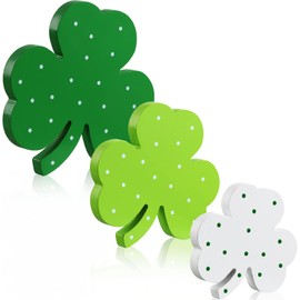 Yookeer St. Patrick's Day Table Wooden Signs 3 Pcs St. Patrick's Table Decor Irish Themed Wood Shamrock Gnome Decor Green Shamrock Blocks Irish Lucky Sign for Home(Cute Style)